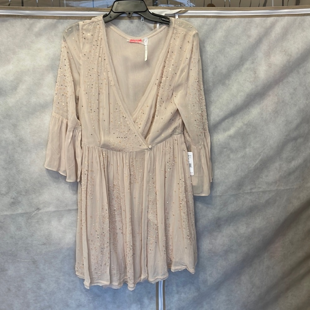 Free People Chiffon full wrap dress with beads- size 10